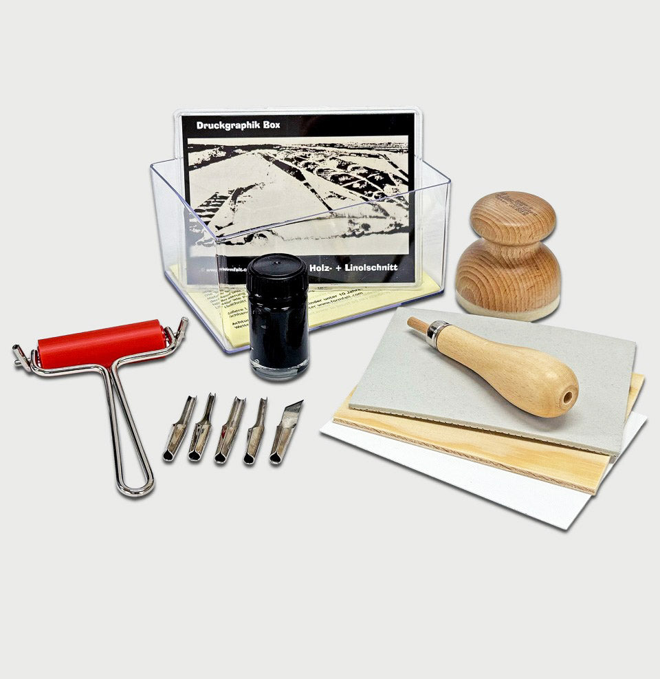 Druckgraphik-Box, Holz- und Linolschnitt
